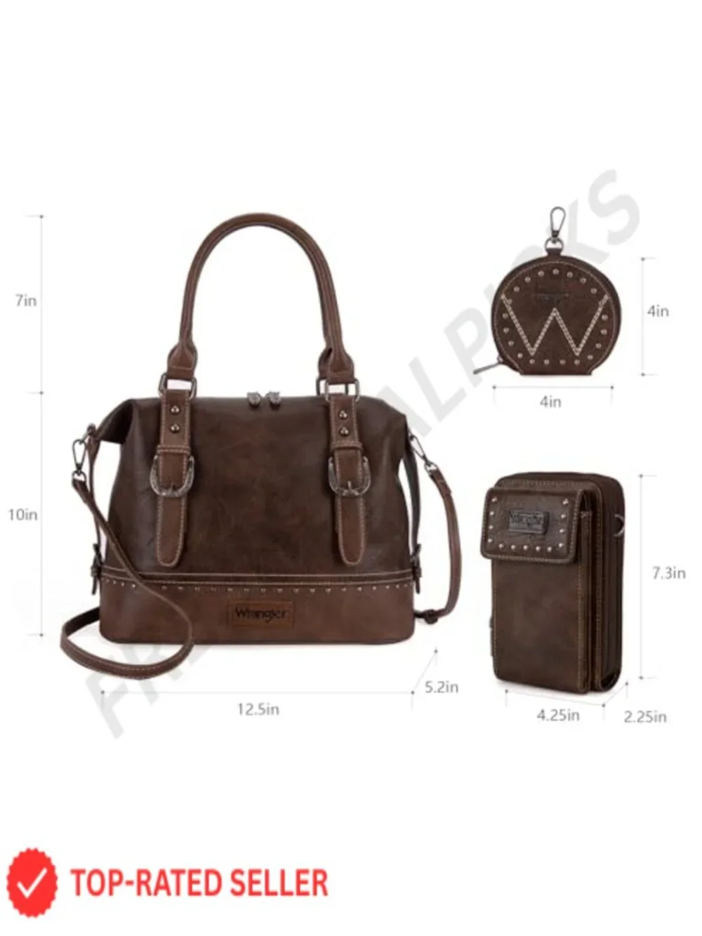 Doctor Bag Set Faux Leather 3 Piece Top Handle Satchel with Wristlet & Coin
